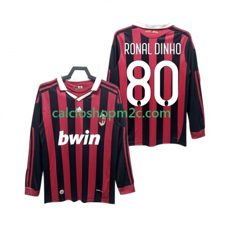 AC Milan RONALDINHO 80 2009 2010 Retro Maglia Prima Manica Lunga